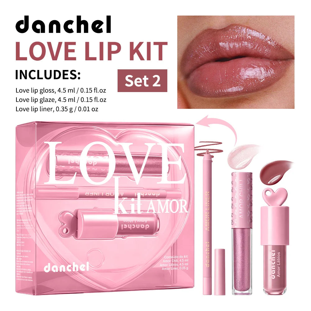 Pink Heart-shaped Lip Kit Instant Plumping & Hydration Long-Lasting Lip Gloss High Shine Glossy Lip Glaze Perfect Gift for Woman Oasis Select SET 2