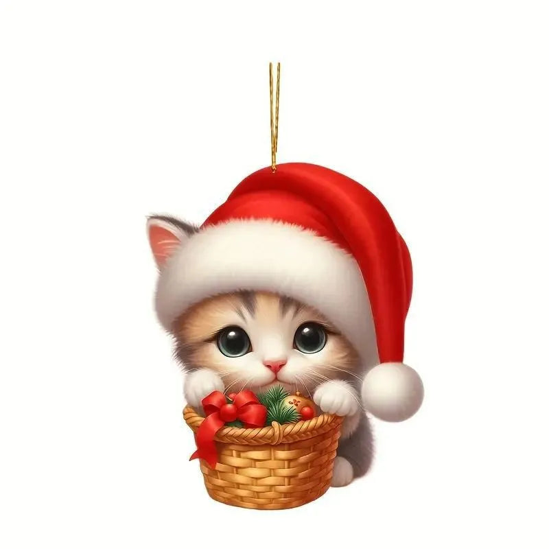 2D Acrylic Cat Christmas Ornament | Funny Xmas Tree Pendant