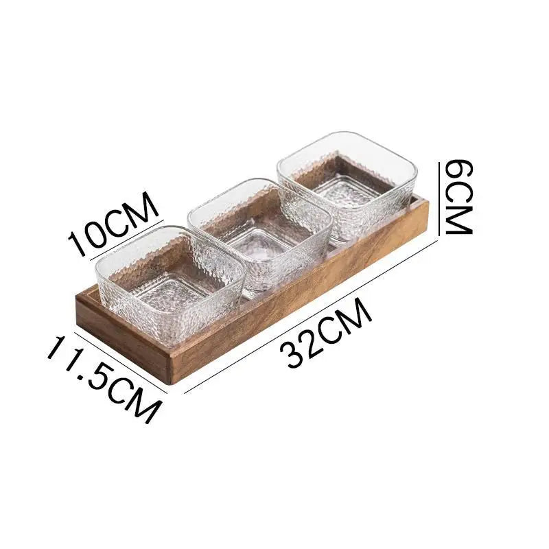 High-grade Solid Wood Glass Fruit Tray Bowl Household Living Room Tea Table Points Snack Candy Dry Fruit Tray Snack Nut Box Oasis Select 3 grids