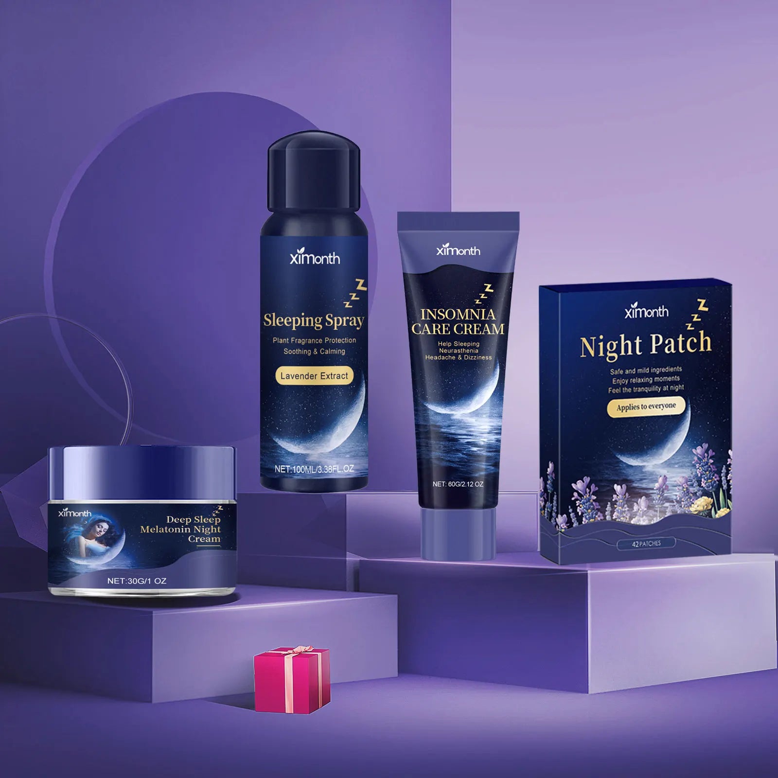 Lavender Sleep Patch, Night Cream & Pillow Spray Gift Set Sleep Wellness Set Oasis Select