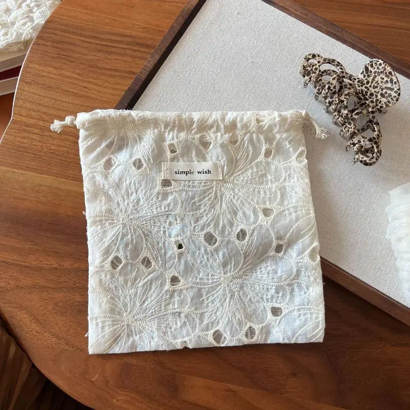 Vintage Lace Drawstring Bag | Travel Organizer for Cables & Cosmetics