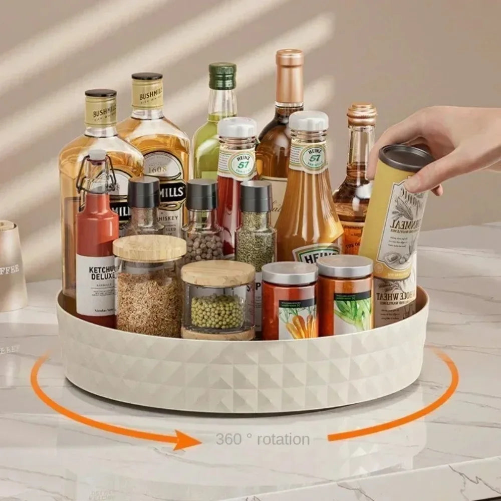 360 Degree Rotating Organizer, Multifunctional Kitchen Storage Rack-for Spice Bottles,Soy Sauce,Fruits,Desktop & Cabinet Counter Oasis Select Cream White