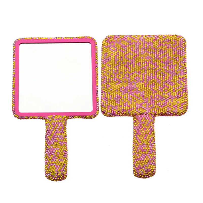 Diamond Rhinestone Handheld Makeup Mirror – Heart Round Square