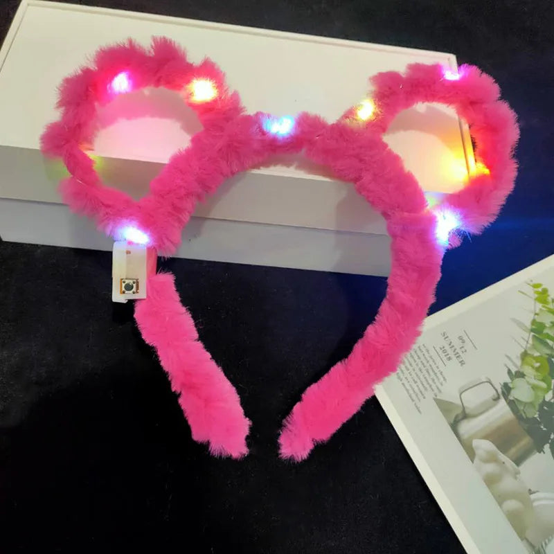 Women Girls LED Bunny Ears Hairband Easter Light Up Headbands Halloween Glow Party Supplies Wedding Festival Oasis Select Rose red