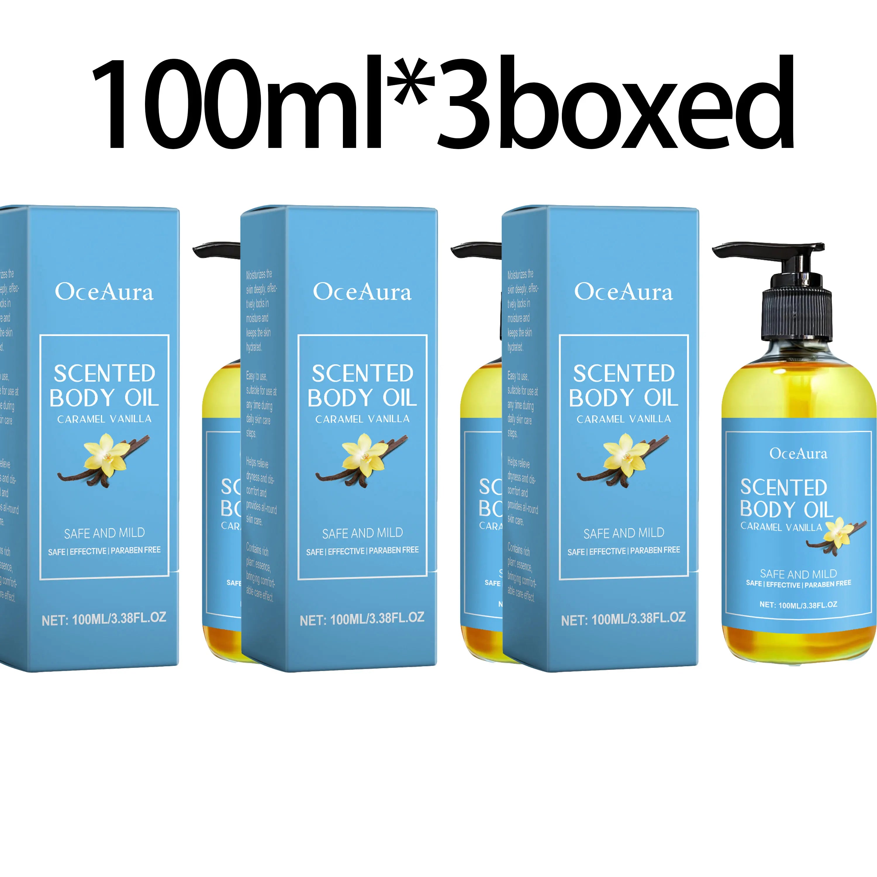 Caramel Vanilla Body Massage Oil Improve Moisturizing Relieve Stress Strengthen Nourishing Muscle Relaxing Body SPA Body Oils Oasis Select 100ml X 3boxed