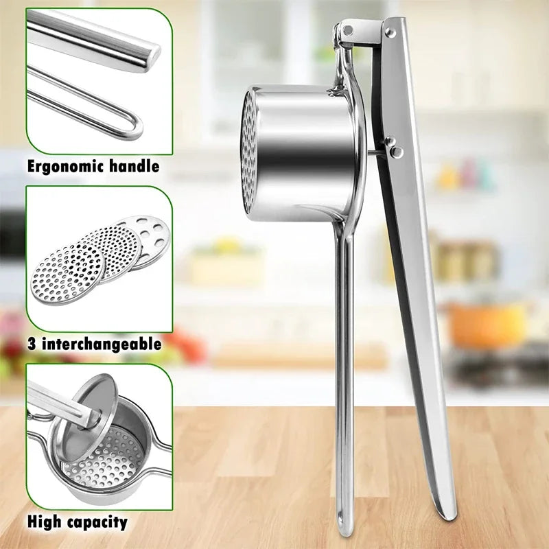 LMETJMA Stainless Steel Potato Ricer Manual Potato Masher With 3 Interchangeable Discs Fruit Juicer Lemon Squeezer KC0442 Oasis Select