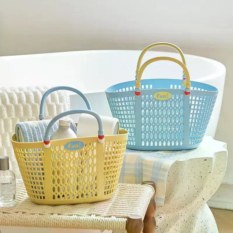 Portable Plastic Storage Basket With Handle Waterproof Dustproof Organizer for Bathing Swimming Travel Laundry Use Oasis Select