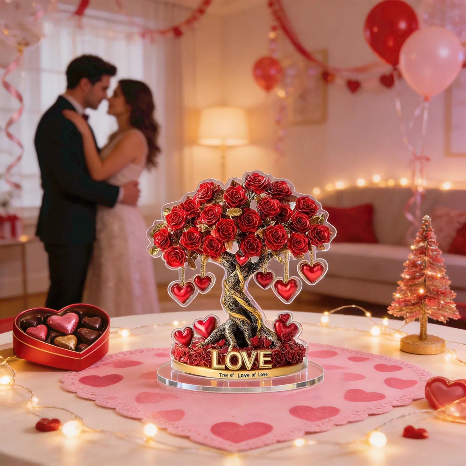 Valentine's Day Rose Heart Tree Acrylic Desktop Decoration Holiday Desktop Ornament Oasis Select