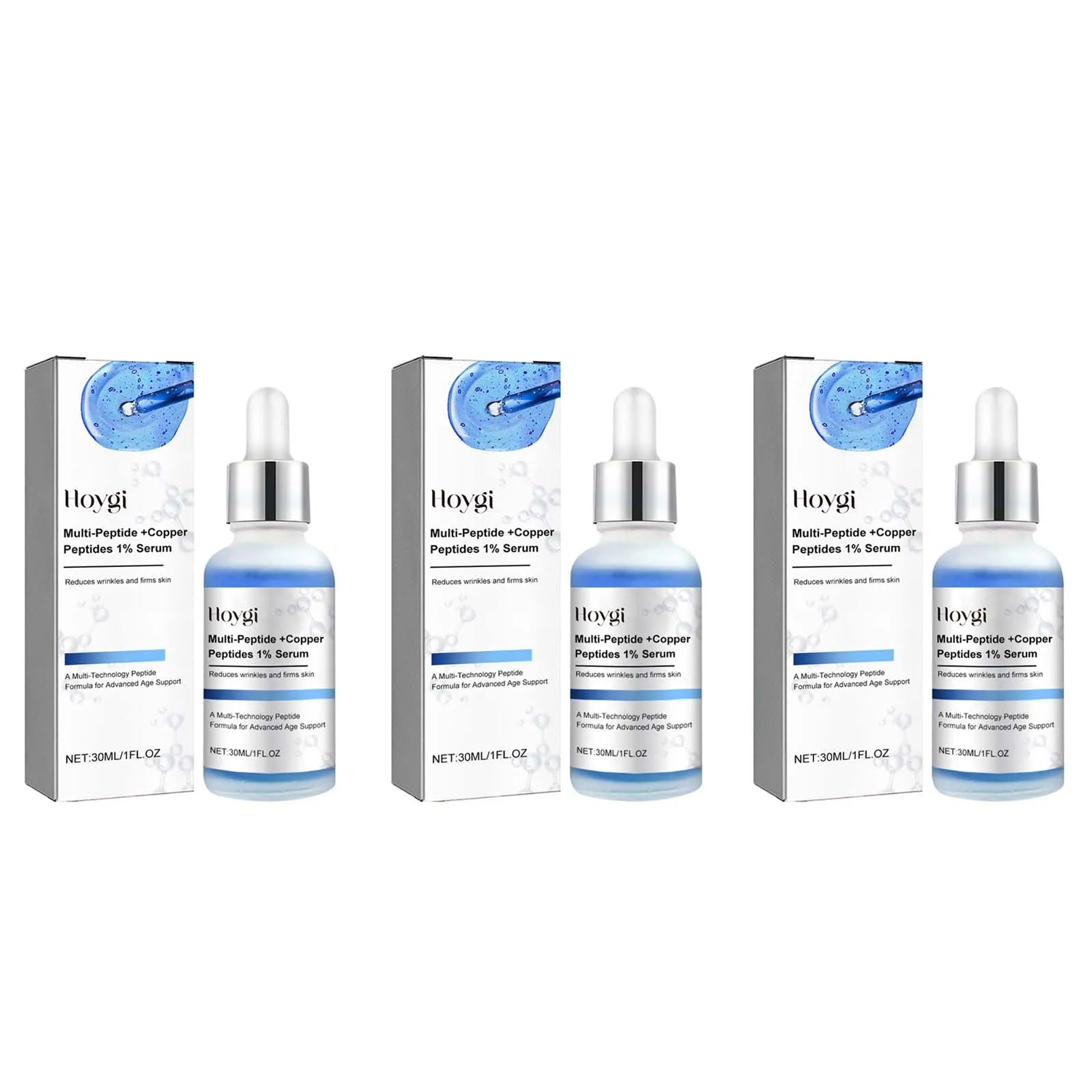Blue Copper Peptide Serum Firming Fade Fine Lines Shrink Pores Skin Care Rejuvenation Smooth Brightening Spot Moisturizing Serum Oasis Select 3 x 30ML Boxed