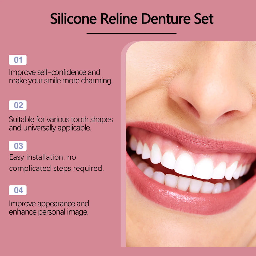 Silicone Denture Set Upper Lower Veneers False Teeth Braces Adjustable Perfect Smile Soft Comfortable Teeth Orthodontic Adults Oasis Select
