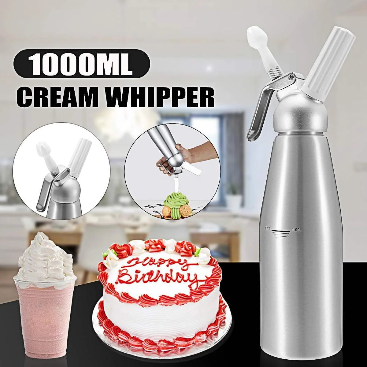 500/1000ml Cream Foam Gun Cake Piping Gun Siphon Squeeze Bottle Dessert Tool Squeeze Bottle Dessert Tool Kitchen Accessories Oasis Select