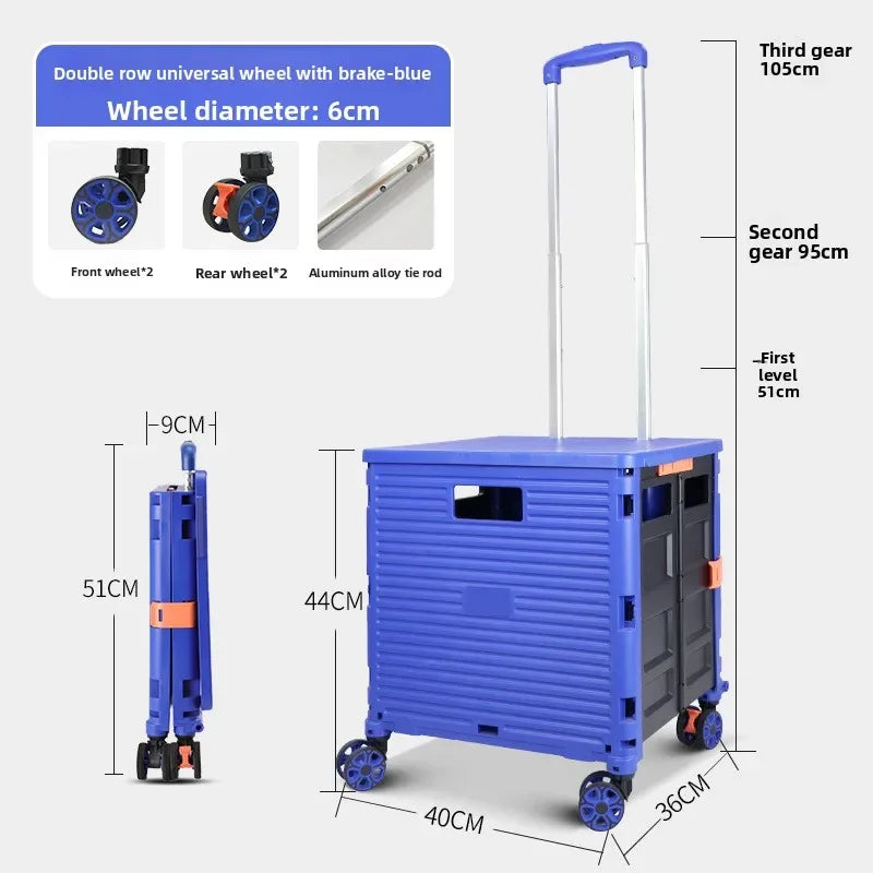 Multi-functional Baoyu folding universal wheel eight-wheel shopping cart, home shopping cart outdoor car, storage box Oasis Select BY06-W-blue