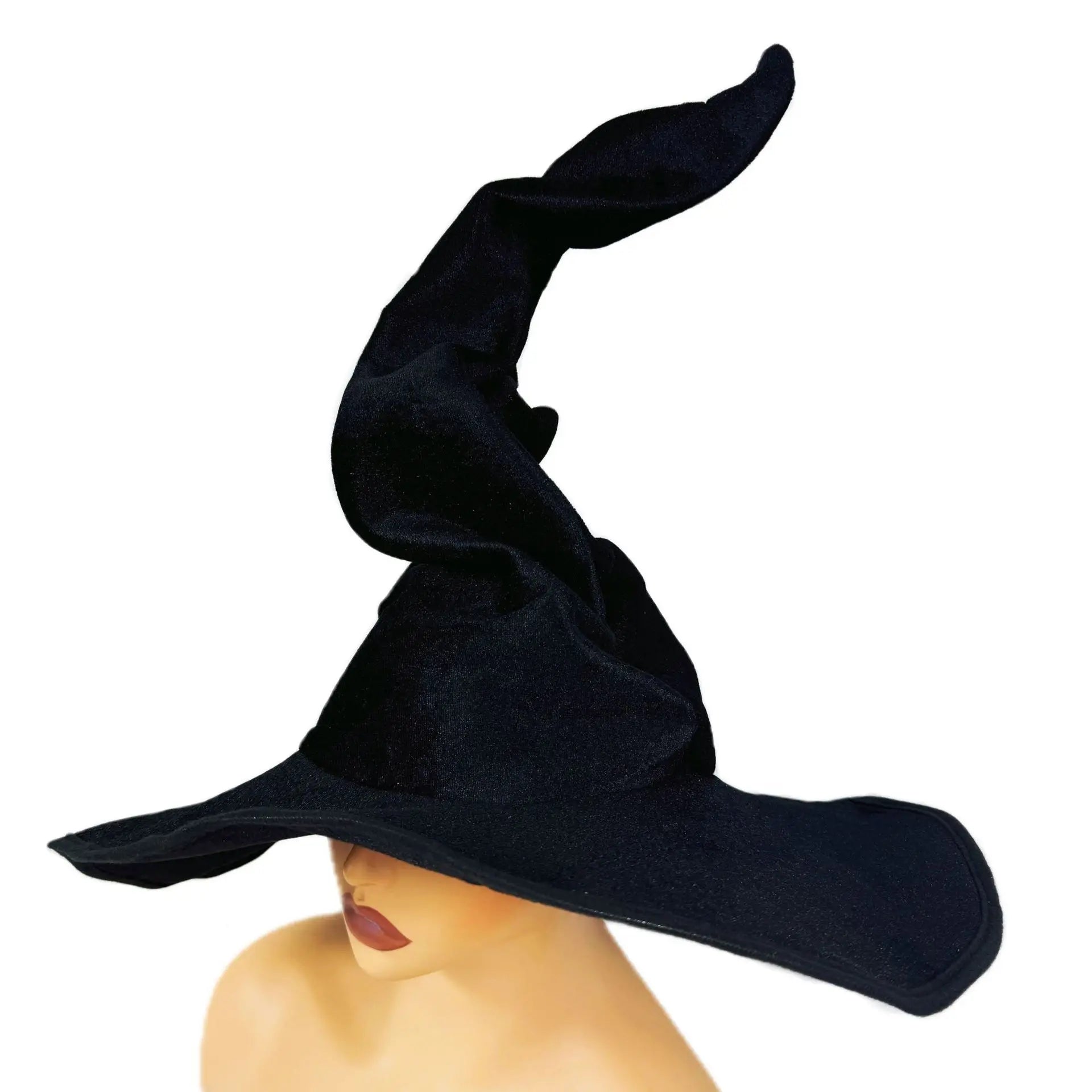 Halloween Witch Hat Velvet Witch Hat Women'S Soft Retro Black Twisted Pleated Witch Hat Halloween Role-Playing Party Props Oasis Select