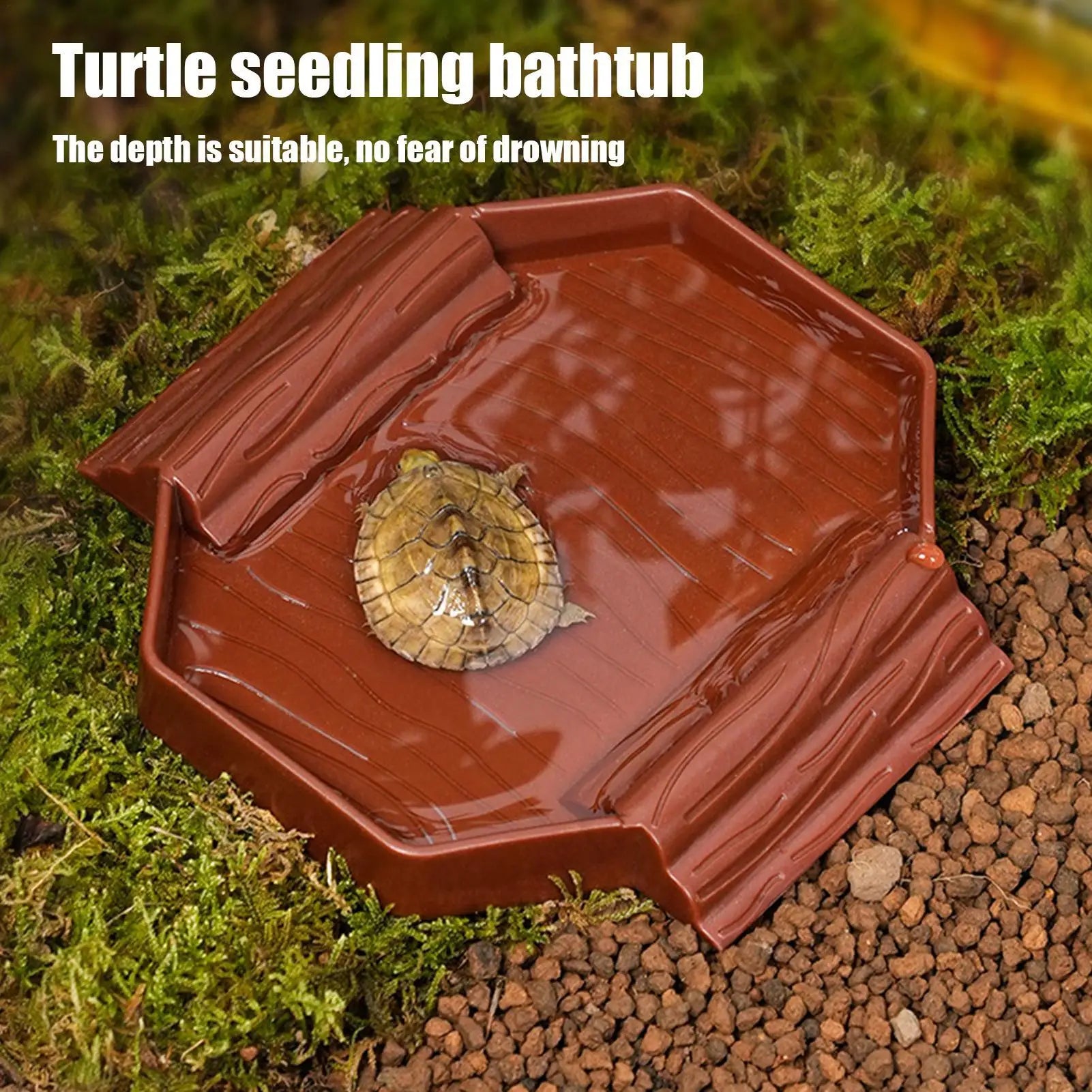 Tortoise Water Dish Anti-Slip Reptile Pool Dish Decorative Turtle Bath Tub with Ramp for Tortoise Snake Gecko Tank Accessory Oasis Select