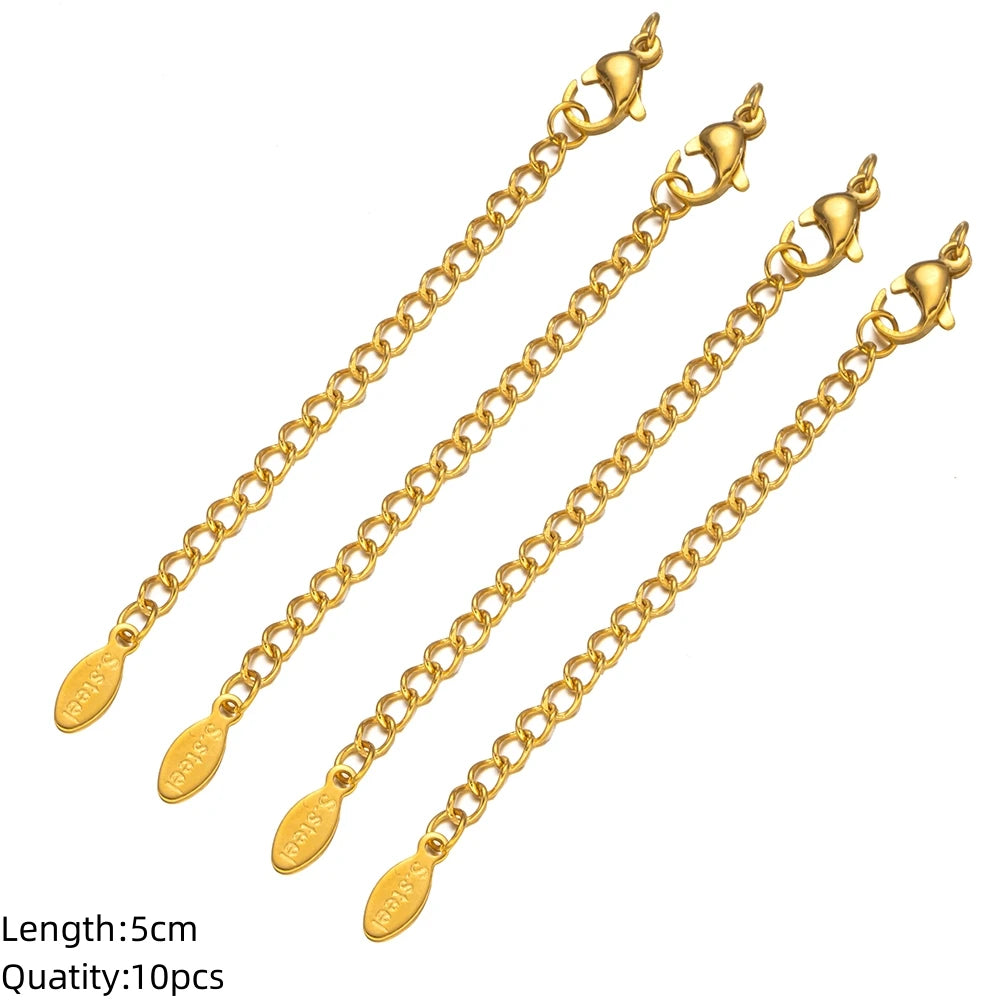 10pcs/Lot Stainless Steel Extension Extended Tail Chains With Lobster Clasps Connector For DIY Bracelet Jewelry Making Supplies Oasis Select Oval Gold X 10 Pcs