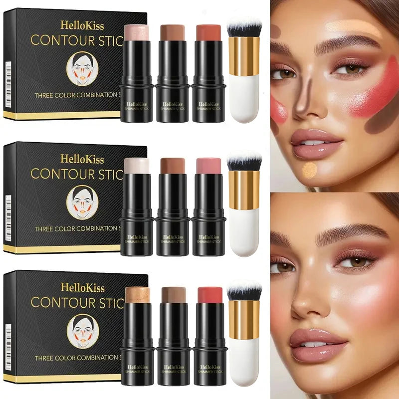 Hello Kiss 4pc Blush & Highlighter Contour Stick Set – Waterproof