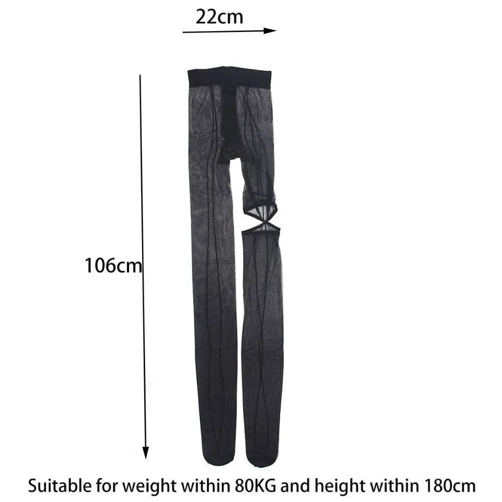 Fashion Personality High Pantyhose Asymmetry Hollow Out Female Stockings Leggings Perspective Vertical Line Tights Women Oasis Select