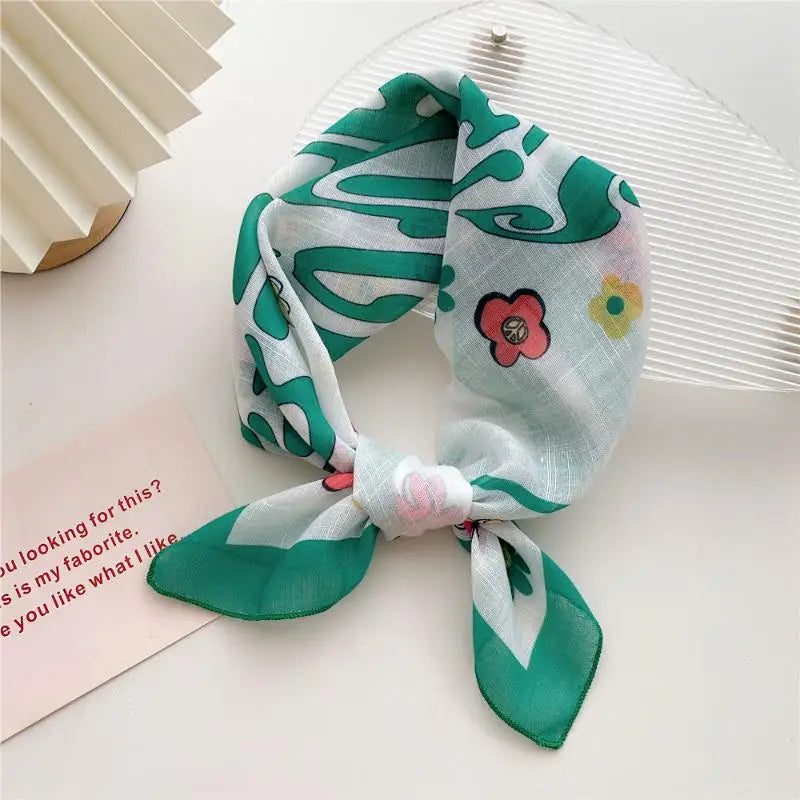 58cm Cotton Linen Handkerchief Print Square Neck Scarf Women Small Shawls Hair Scarfs Female Bag Scarves Head Scarf Oasis Select 04