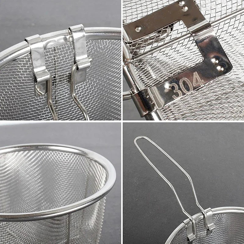 French Chip Frying Strainer Basket Stainless Steel Deep Fry Basket Kitchen Round Fryer Wire Mesh With Handle Wire Colander Nets Oasis Select