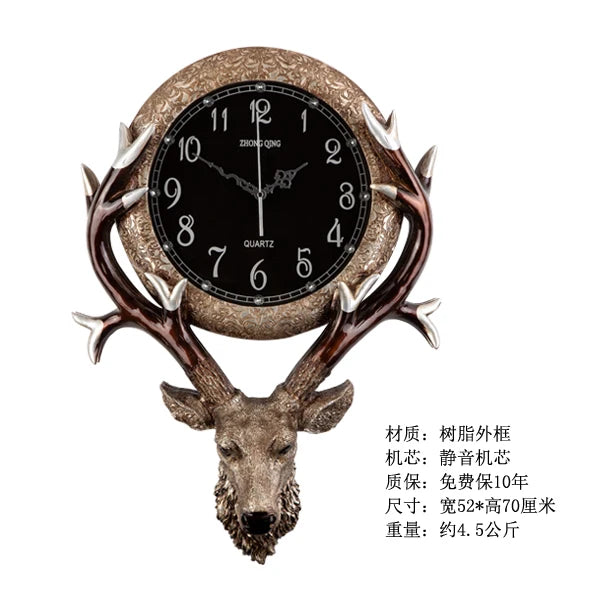 European Clock Living Room Creative Retro Deer Head Wall Clock Porch Home Silent Wall Clock Home Decor Living Room Decoration Oasis Select F 70cm X 50cm