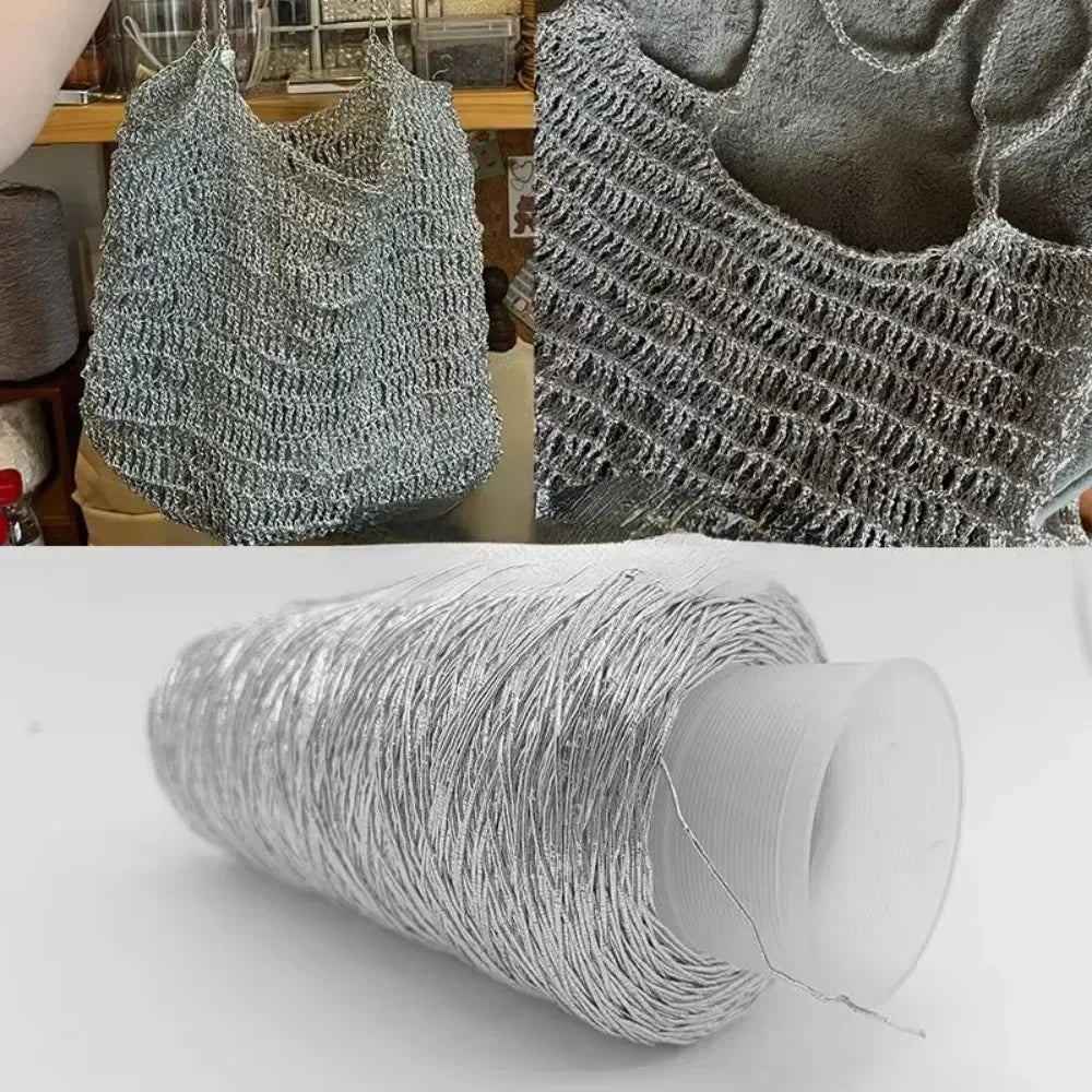 Silver Handmade Crochet Yarn Popular Style Woven Flash Core Wire 200g Ball for Small Bag Knitting Needle Craft Supply Oasis Select