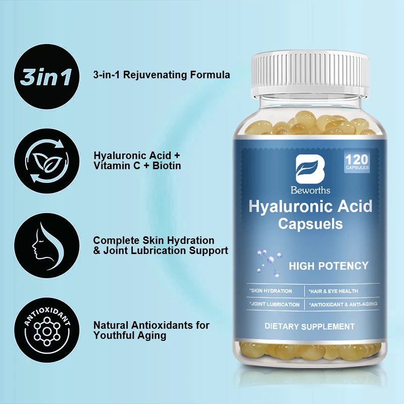 BEWORTHS Hyaluronic Acid Capsules Support Skin &Joint Health Antioxidant Whitening, Spot Reduction and Enhance Joint Flexibility Oasis Select