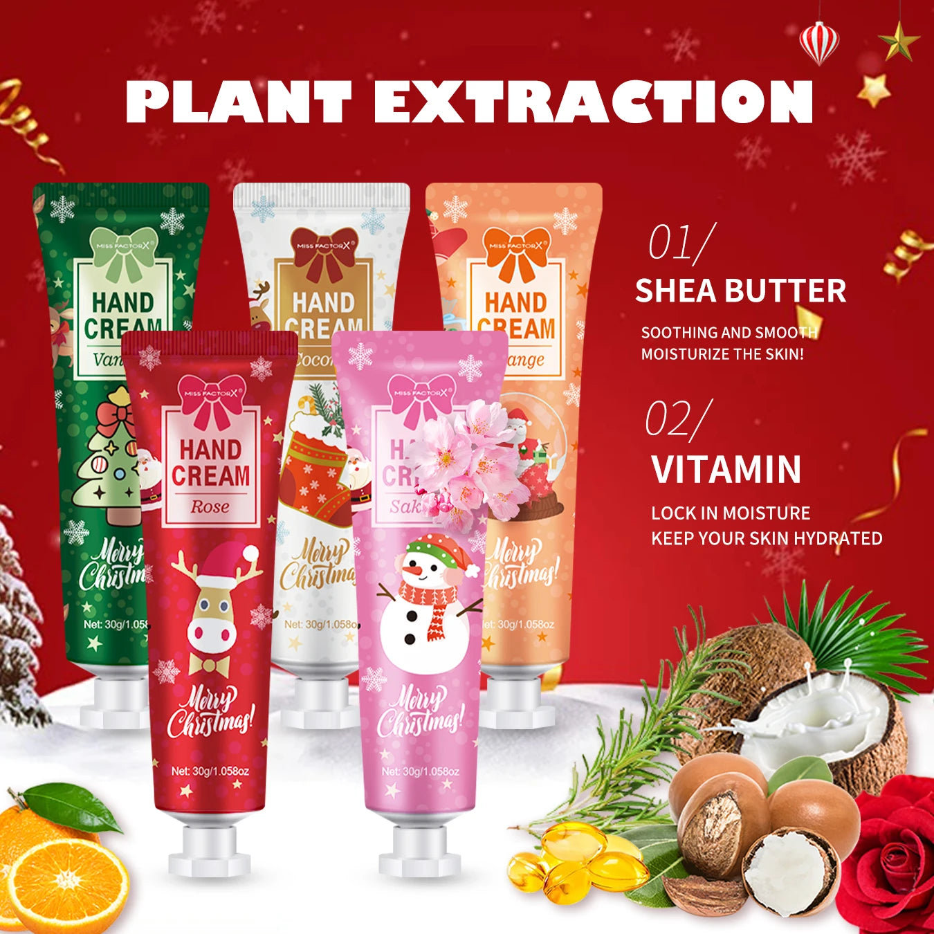 Christmas gift 5/box hand cream set, cream texture, hand cream travel pack, durable moisturizer-30g/piece gift for women Oasis Select