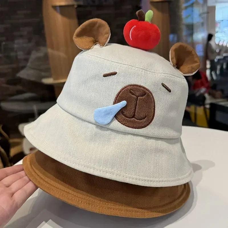 1-4PCS Cute Capybara Apple Bucket Hat for Women Cartoon Fisherman Hat Sun Protection Casual Summer Beach Outdoor Oasis Select