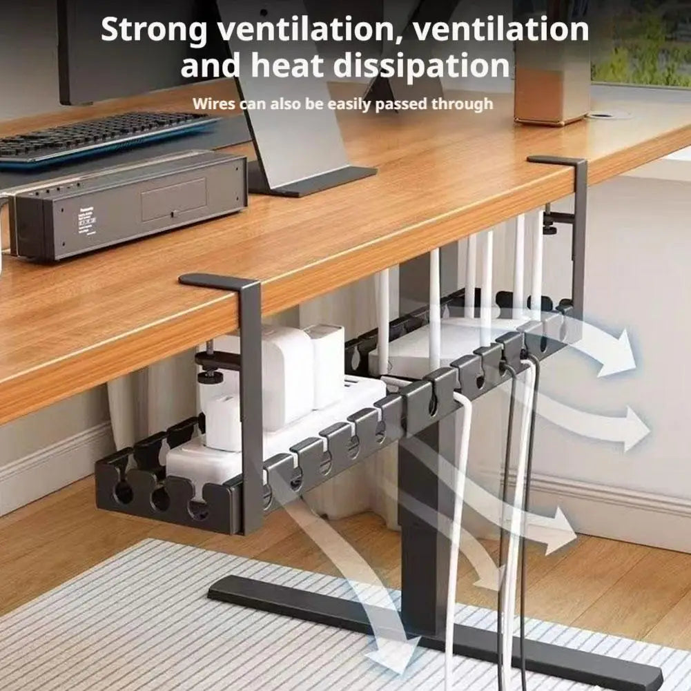 No-Drill Under-Desk Cable Management Tray | Retractable Metal