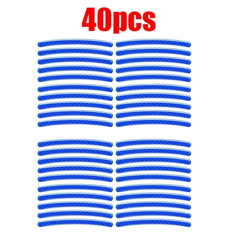 20/60pcs Wheel Hub Reflective Stickers Anti Scratch Auto Body Decorative Rim Tape Strips Warning Passing Car Motorcycle Bicycle Oasis Select 40pcs Blue