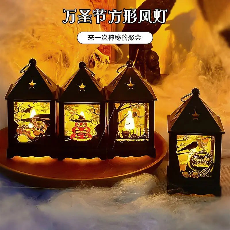 Creative Halloween Portable Pumpkin Wind Lantern Atmosphere Ornaments Holiday Decorations Photo Props Halloween Gifts Oasis Select Four wind lamps 5.5cmX5.5cmX10.5cm