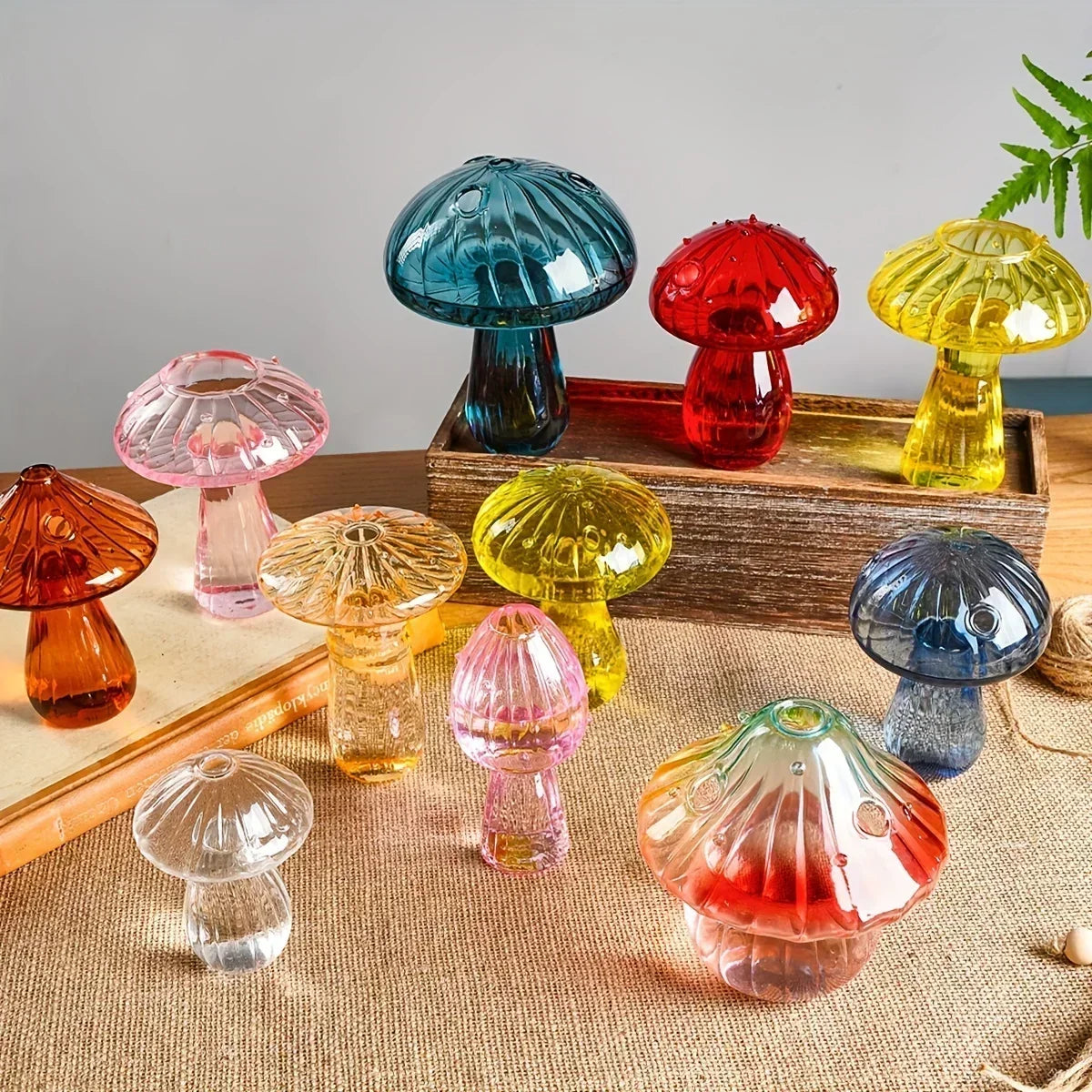 Colourful Mushroom Vase Plant Glass Plant Bud Vase Decoration Garden Glass Aromatherapy Vase Living Room Desktop Combination Oasis Select