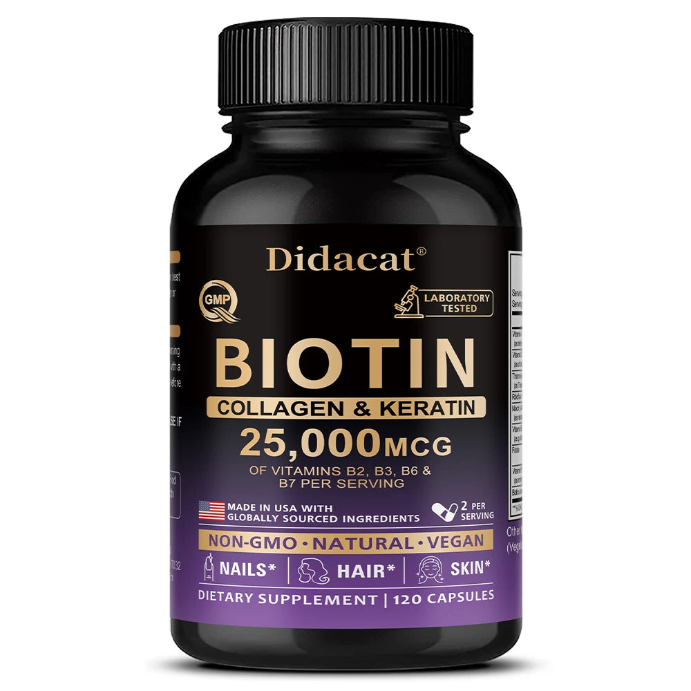 Biotin 25000 mcg + Collagen & Keratin – Hair, Skin & Nails Hair & Beauty Supplement Oasis Select 120 count-1 bottle