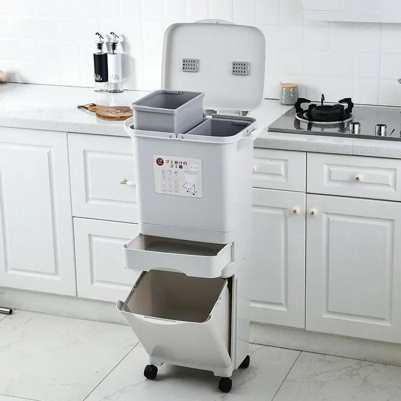 Japanese-style sorting trash can Double bucket Household large kitchen with lid Foot pedal Dry and wet plastic separation bucket Oasis Select