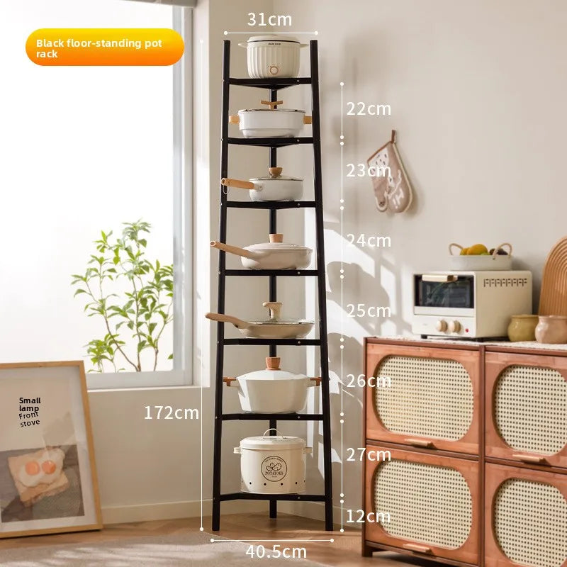 Kitchen rack Household multi-functional pot storage rack Floor-to-ceiling crevice crevice rack Layered pot rack Oasis Select Black seven layers