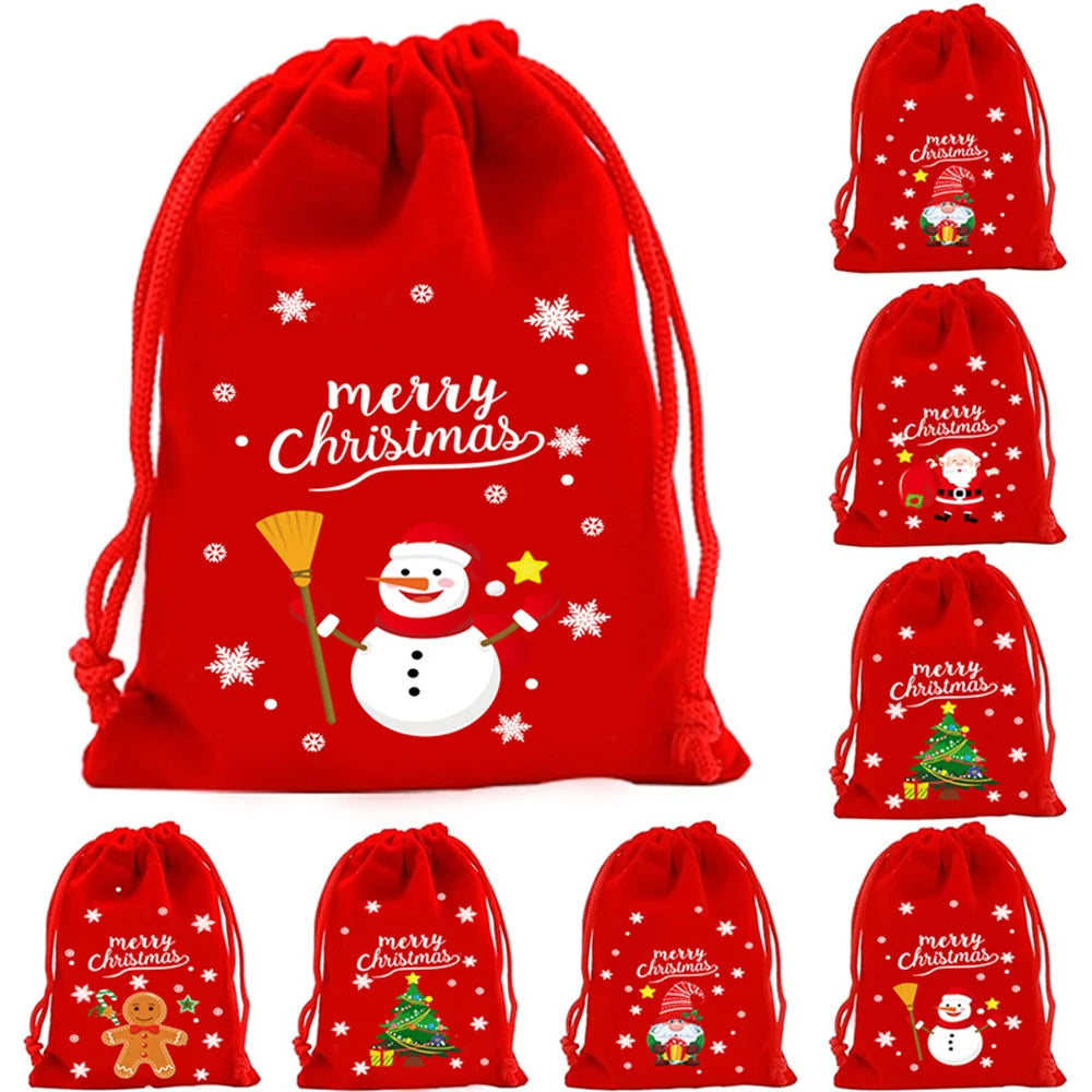 Christmas Velvet Drawstring Gift Bags | Candy & Jewelry Pouches