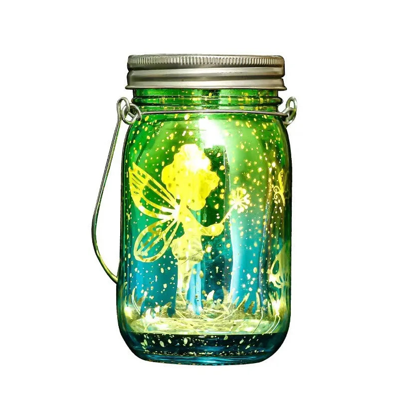 Seven-color Solar Ladybug Garden Lamp, Carved Mason Cup, Outdoor Decorative Lamp, Portable Night Light Oasis Select Colored Angel