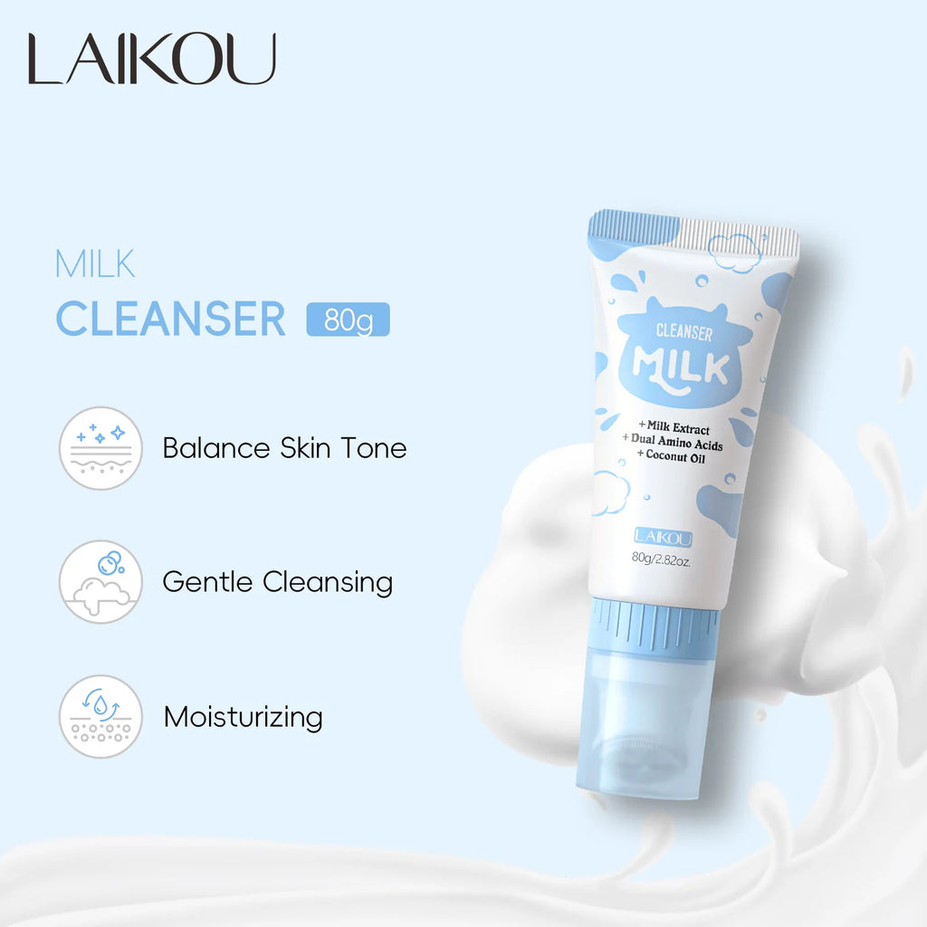 LAIKOU Milk Foaming Cleanser Dual Amino Acids Gentle Deep Cleansing Brightening for All Skin Types 80g Oasis Select