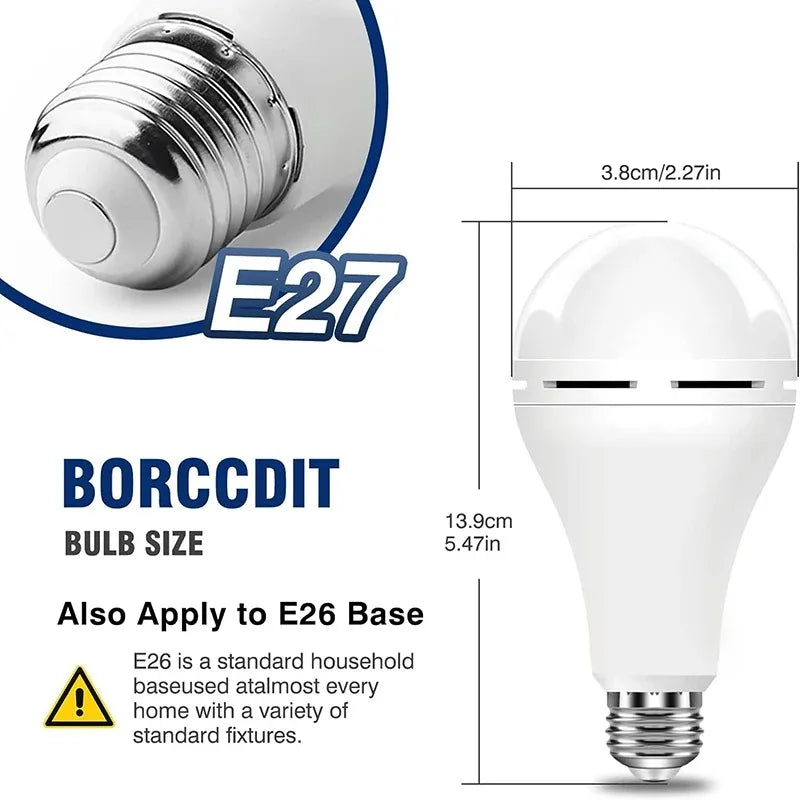 E27 High Brightness Emergency LED Lamp Bulbs 15W Rechargeable Light Bulb Outdoor Camping Fishing Portable Household Lantern Oasis Select