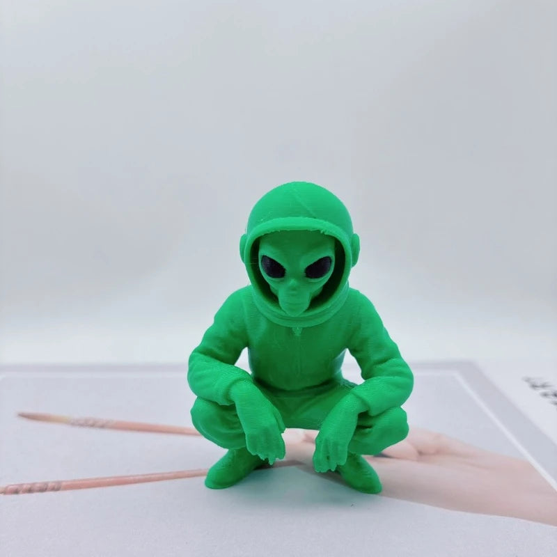 Mysterious Alien Astronaut Sculpture Squat Extraterrestrial Figurine 3D Printing Ornaments for Coffee Modern Bedroom Decor Gifts Oasis Select Alien squat green 7.7x5.8x4.2cm