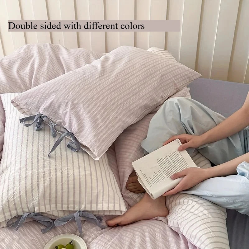 48x74cm Double Sided Stripes Bow Pillow Cases Soft Comfortable Covers Cotton Pillow Cover Pillow Sham Beds Home Decoration gifts Oasis Select Hyacinth purple 2pcs