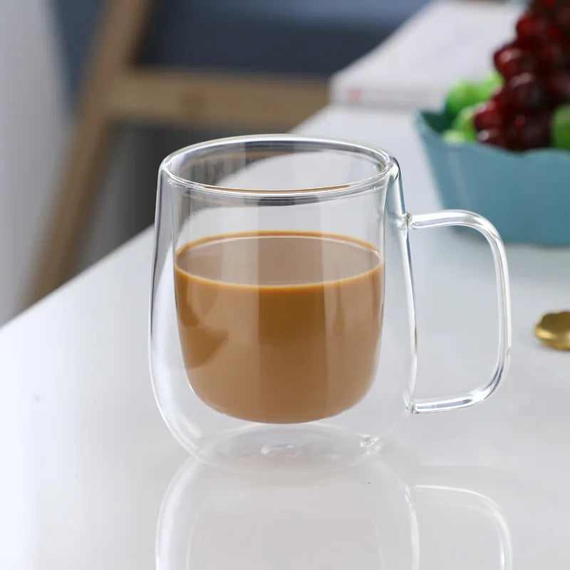 150/250/350ML Heat Resistant Double Wall Glass Coffee Cup with Handle Cappuccino Latte Breakfast Tea Milk Water Clear Cups Gift Oasis Select 250ml 301-400ml