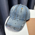 Sparkling Rhinestone Denim Baseball Cap for Women Bling Crystal Decor Adjustable Casual Outdoor Sun Hat Adjustable Cowboy Hat Oasis Select A3