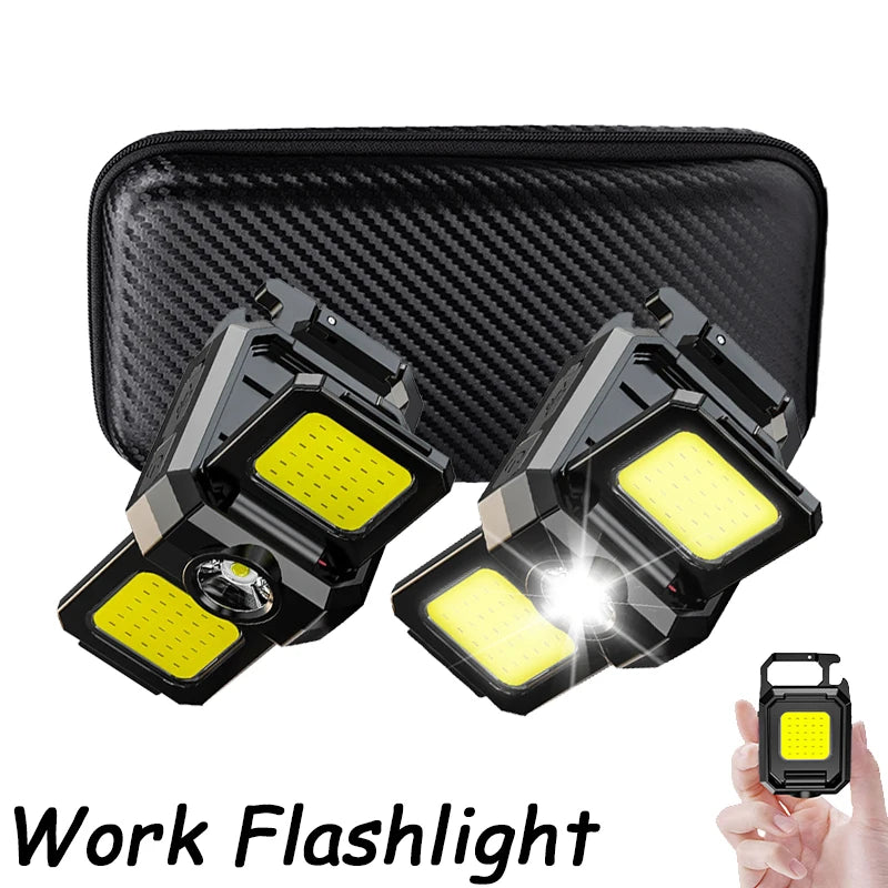 Mini Flashlight Keychain Light COB Work Light USB Rechargeable Lamp with 90° Foldable Side Lights Super Bright Portable Lantern Oasis Select 2PCS with Box