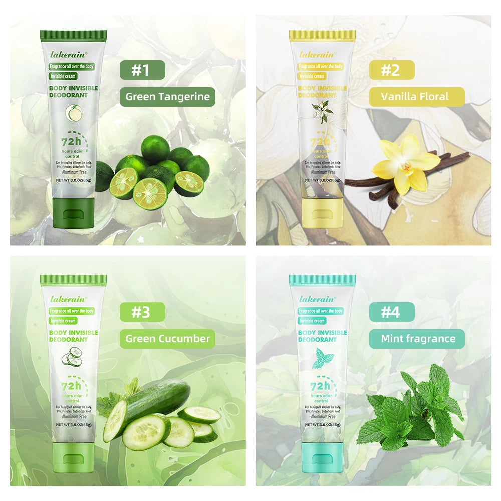 Lakerain Cooling Mint Deodorant Cream | 72Hr Odor Control 85g