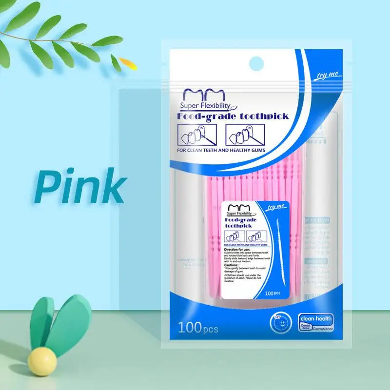 SUSU 100Pcs Portable Ultra Fine Toothpick Disposable Family Box Pick Double Head High End Creative Oral Cleaning Caring Tool Oasis Select Pink