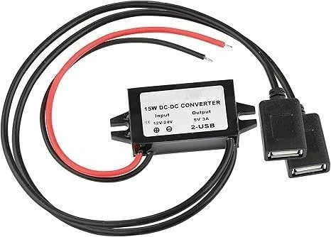 DC To DC 12V/24V Step Down To 5V 3A 15W Converter Waterproof Buck Module Power Adapter For Car Radio Dash Cam GPS Navigation Oasis Select Dual USB Connectors 12V 24V 5V 3A