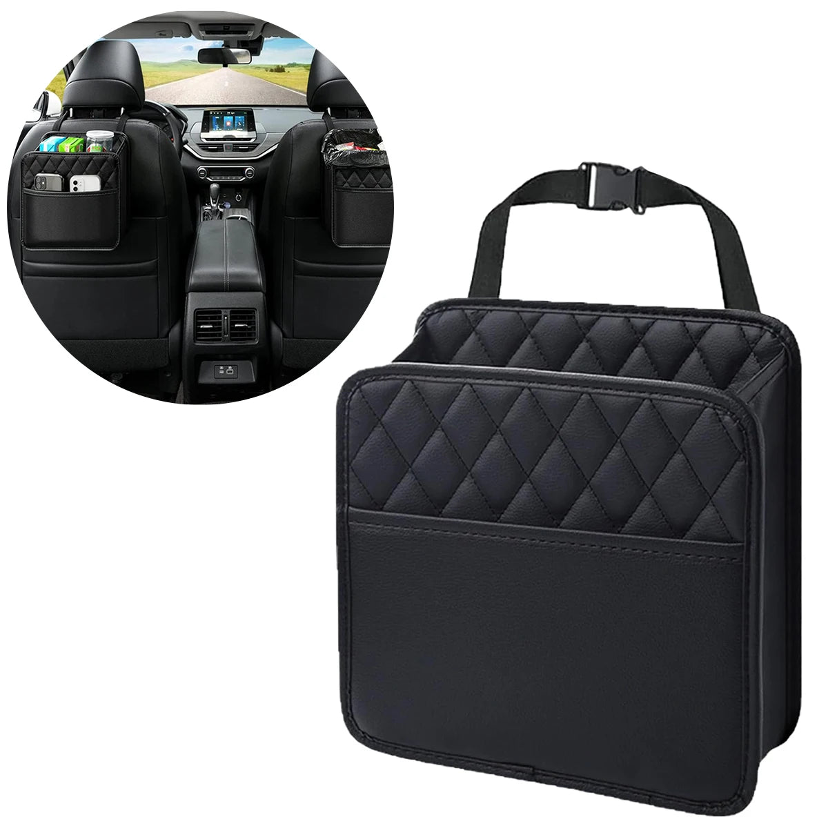 Car Seat Organizer Backrest PU Leather Waterproof Universal Fit Hanging Storage Bag Multi Pocket Kick Mat Travel Accessories Oasis Select