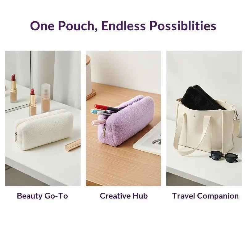 Plush Pencil Case & Makeup Bag – Large Capacity Fluffy Pouch