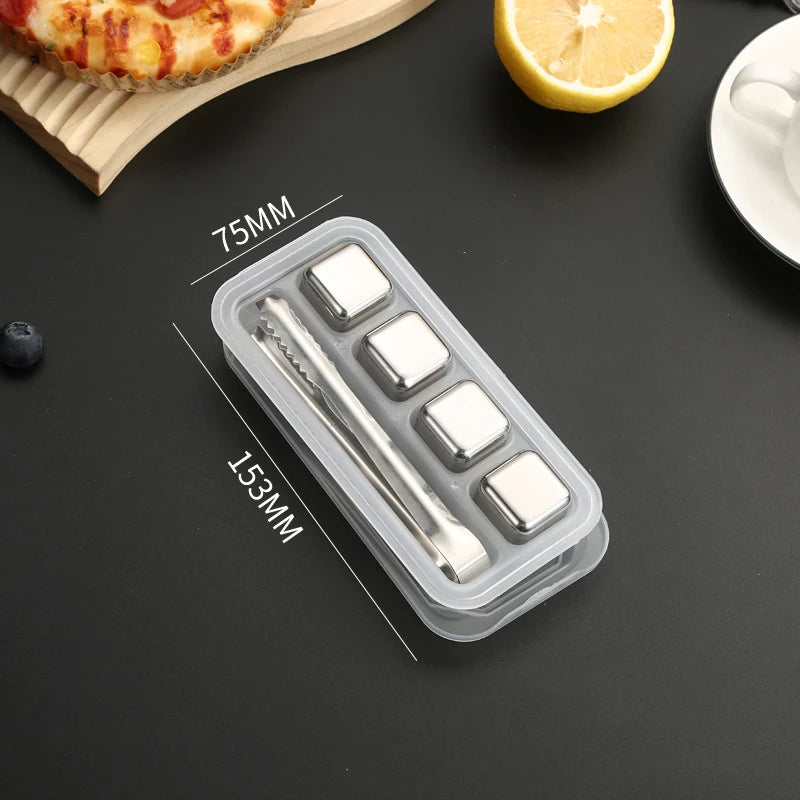 Chilling Rock Reusable Chilling Stones 4/6/8 Pcs Stainless Steel Ice Cubes Set Wine Cooling Cube Party Bar Kitchen Tool Oasis Select 4 Pcs with Tong